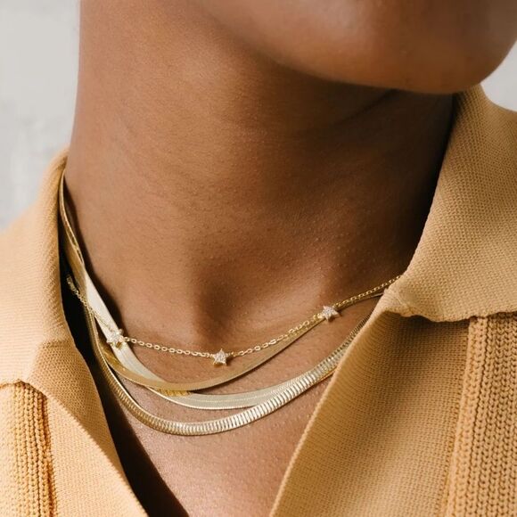 ARGENTO VIVO THICK HERRINGBONE CHAIN NECKLACE 18k Plated Sterling Silver - Picture 5 of 5